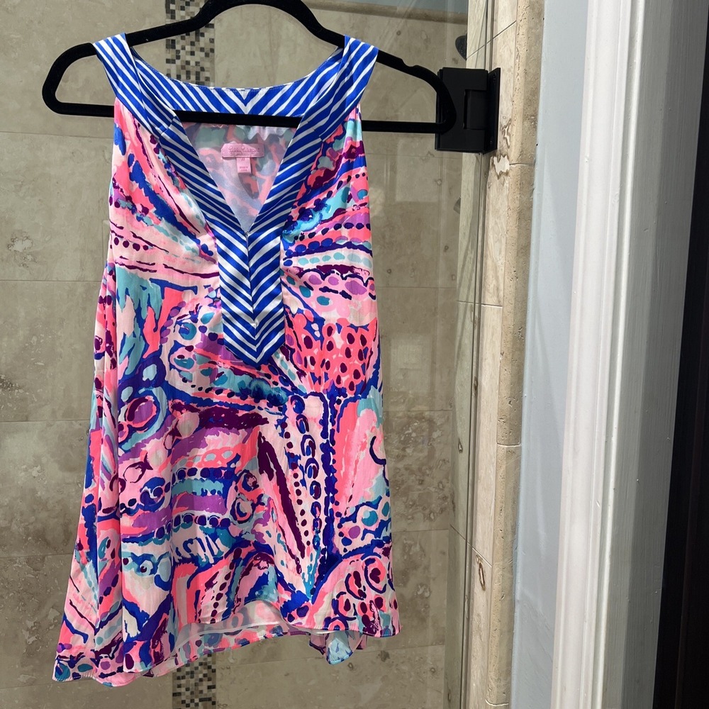 Lilly Pulitzer Womens Multicolor Satin Flounce Hem Tank Top Size M 27631